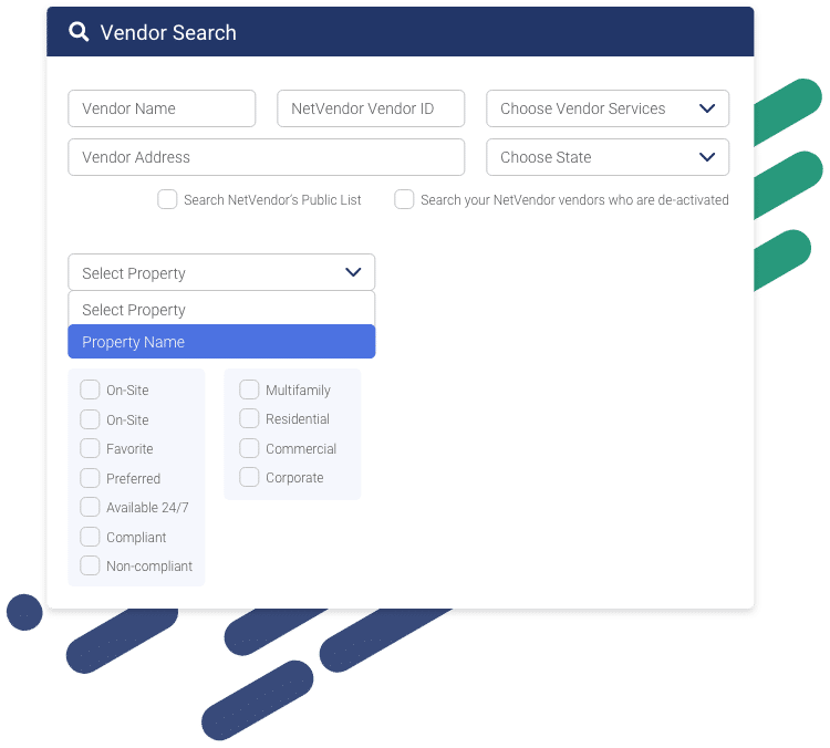 NetVendor vendor search for property management vendors screenshot