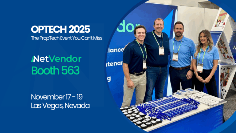 NetVendor booth at OPTECH 2025 (RETTC) Las Vegas featuring the interactive Audit Ready IQ game.